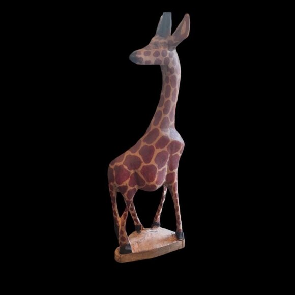 Giraffe Carved Wooden Statue Kenya African Safari Animal - Picture 1 of 7